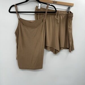 Nuuds Womens Loungewear Pajama Set Size XL Brown Tank Top & Shorts Cozy Soft